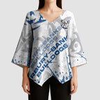 Personalized Canterbury-Bankstown Bulldogs Rugby Kimono Sleeve Blouse Urban Street Graffiti Style - Distressed Splatter Elements