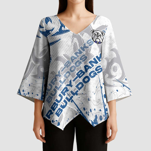 Personalized Canterbury-Bankstown Bulldogs Rugby Kimono Sleeve Blouse Urban Street Graffiti Style - Distressed Splatter Elements