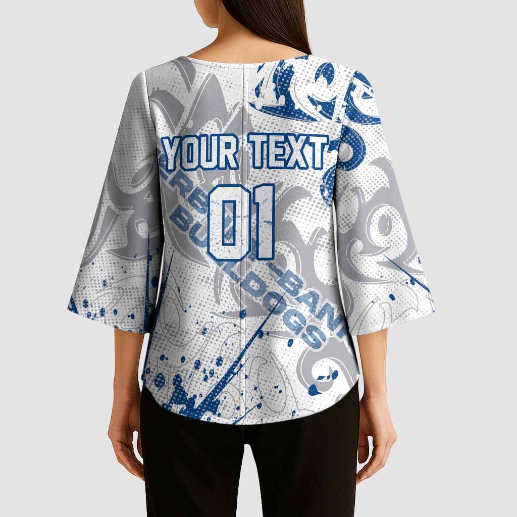 Personalized Canterbury-Bankstown Bulldogs Rugby Kimono Sleeve Blouse Urban Street Graffiti Style - Distressed Splatter Elements