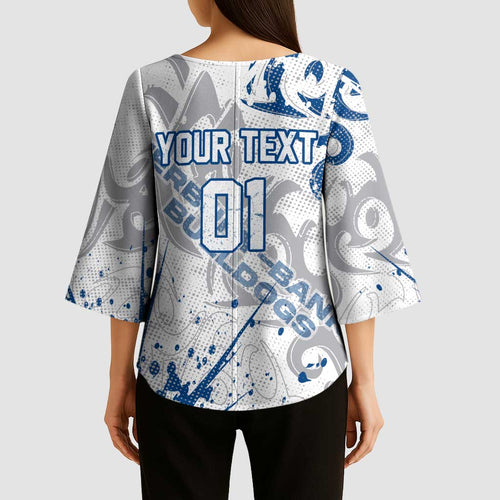 Personalized Canterbury-Bankstown Bulldogs Rugby Kimono Sleeve Blouse Urban Street Graffiti Style - Distressed Splatter Elements