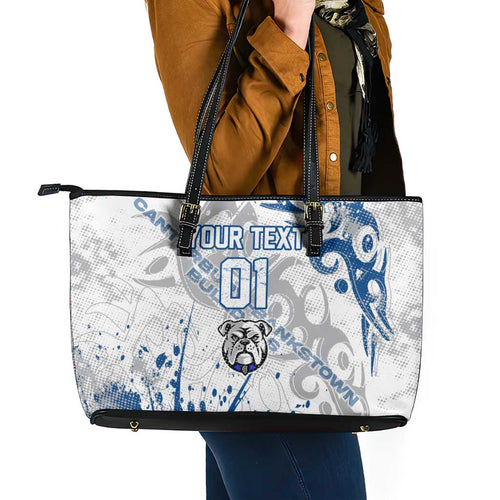 Personalized Canterbury-Bankstown Bulldogs Rugby Leather Tote Bag Urban Street Graffiti Style - Distressed Splatter Elements