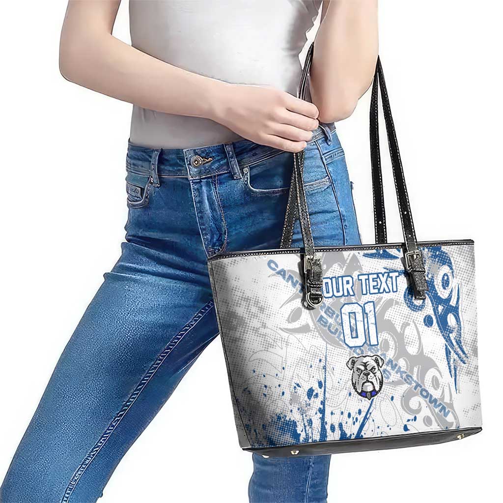 Personalized Canterbury-Bankstown Bulldogs Rugby Leather Tote Bag Urban Street Graffiti Style - Distressed Splatter Elements