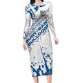 Personalized Canterbury-Bankstown Bulldogs Rugby Long Sleeve Bodycon Dress Urban Street Graffiti Style - Distressed Splatter Elements