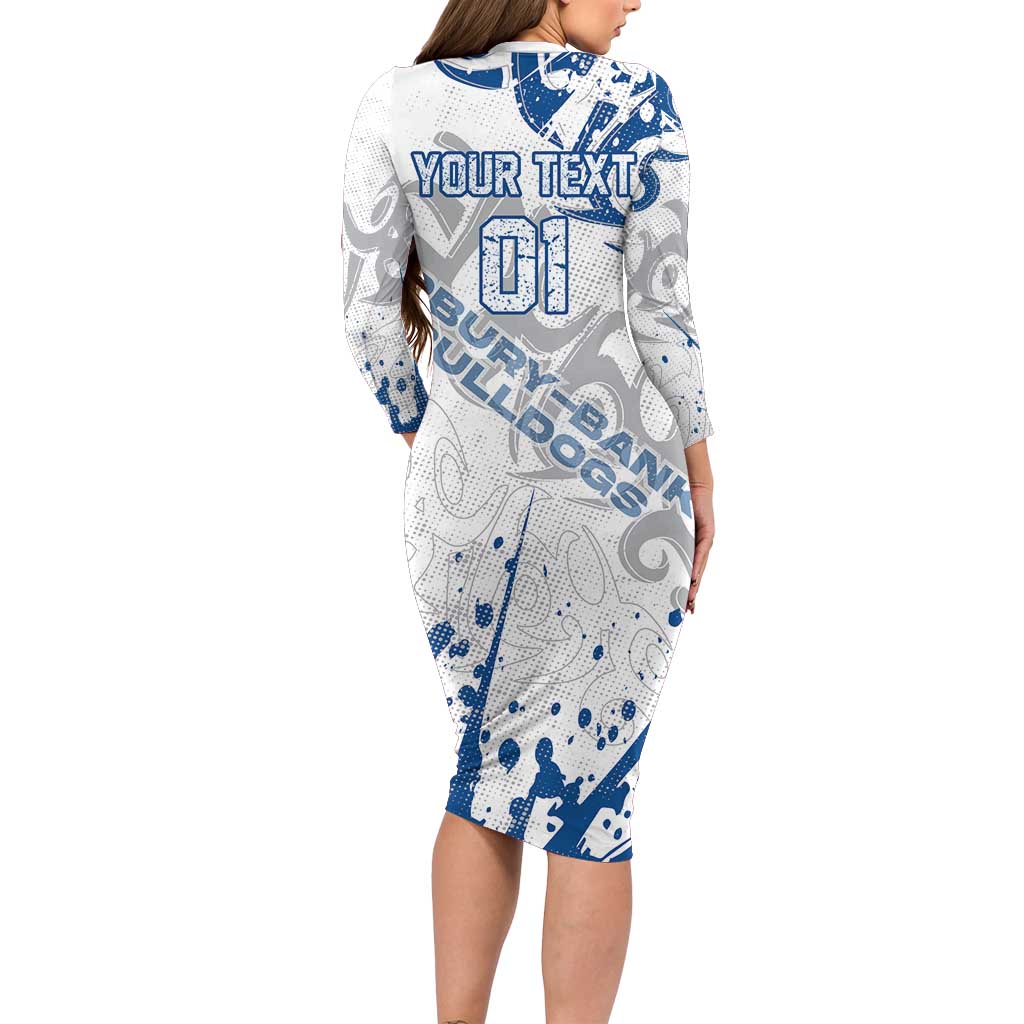 Personalized Canterbury-Bankstown Bulldogs Rugby Long Sleeve Bodycon Dress Urban Street Graffiti Style - Distressed Splatter Elements