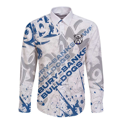 Personalized Canterbury-Bankstown Bulldogs Rugby Long Sleeve Button Shirt Urban Street Graffiti Style - Distressed Splatter Elements