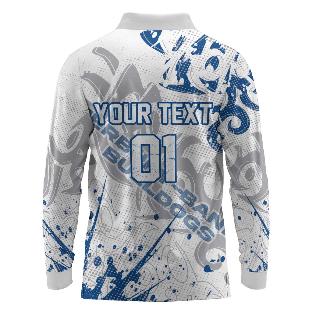 Personalized Canterbury-Bankstown Bulldogs Rugby Long Sleeve Polo Shirt Urban Street Graffiti Style - Distressed Splatter Elements