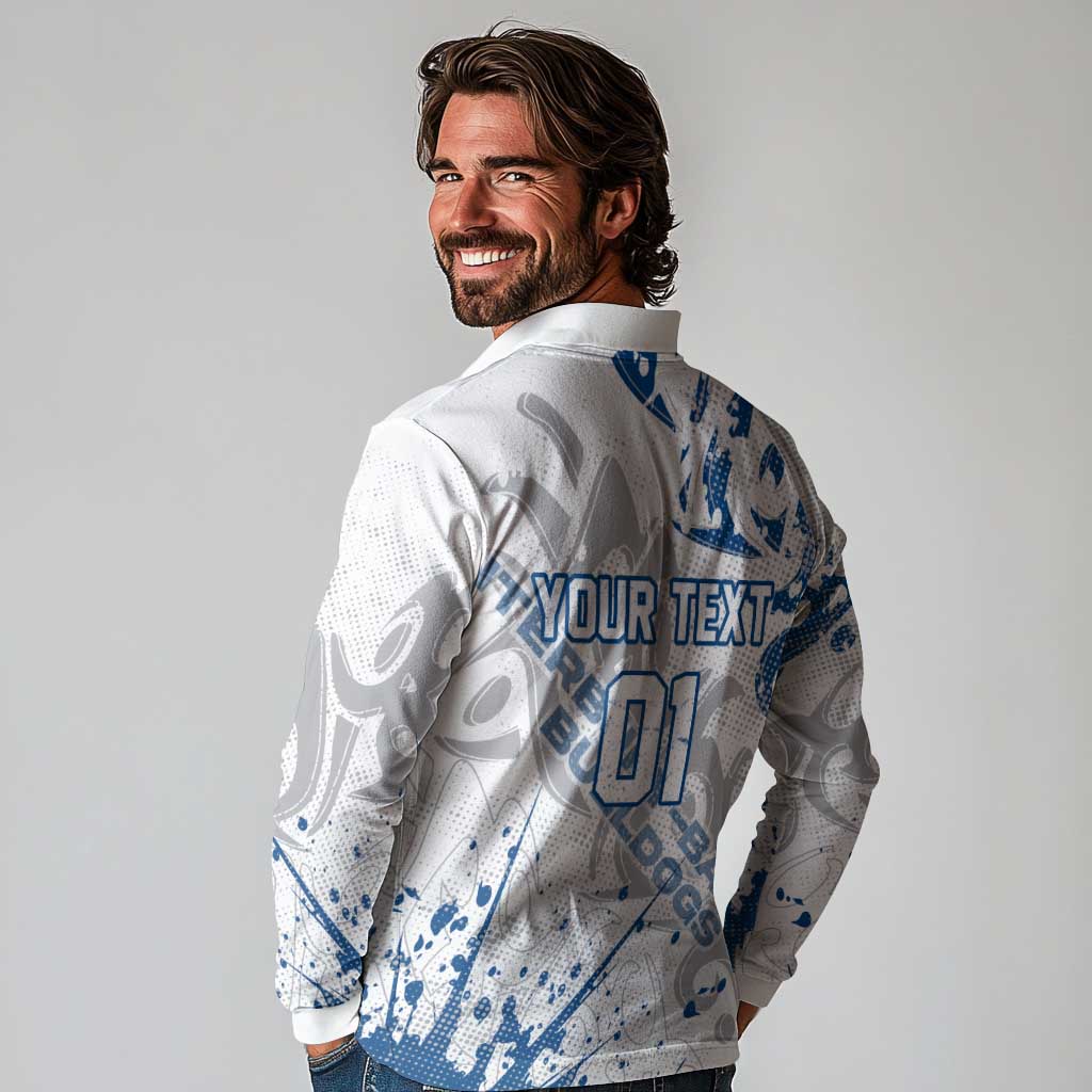 Personalized Canterbury-Bankstown Bulldogs Rugby Long Sleeve Polo Shirt Urban Street Graffiti Style - Distressed Splatter Elements
