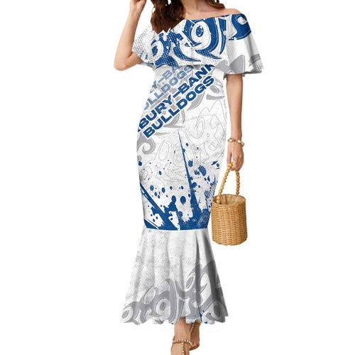 Personalized Canterbury-Bankstown Bulldogs Rugby Mermaid Dress Urban Street Graffiti Style - Distressed Splatter Elements