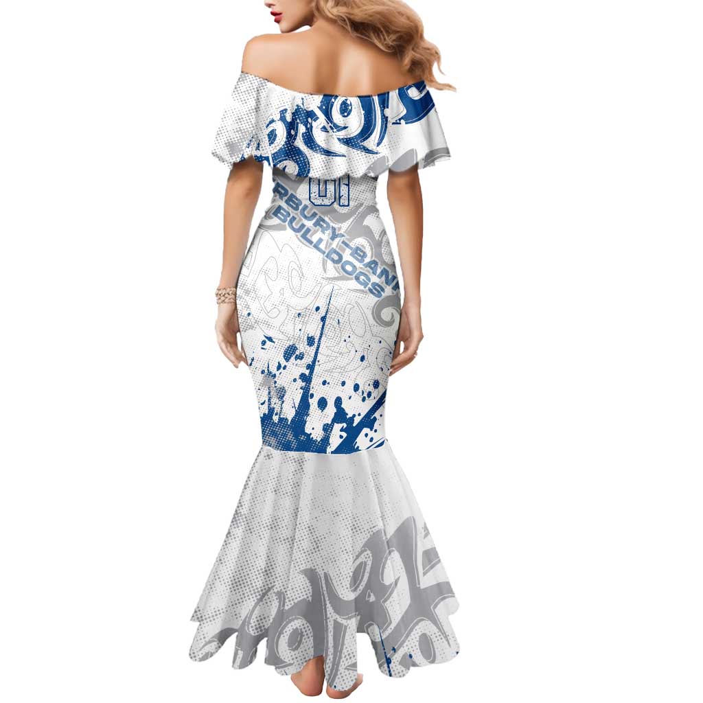 Personalized Canterbury-Bankstown Bulldogs Rugby Mermaid Dress Urban Street Graffiti Style - Distressed Splatter Elements