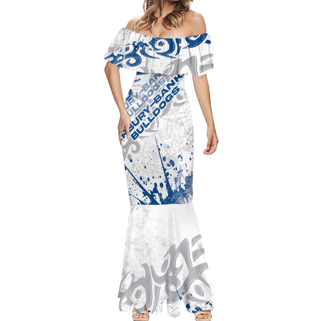Personalized Canterbury-Bankstown Bulldogs Rugby Mermaid Dress Urban Street Graffiti Style - Distressed Splatter Elements