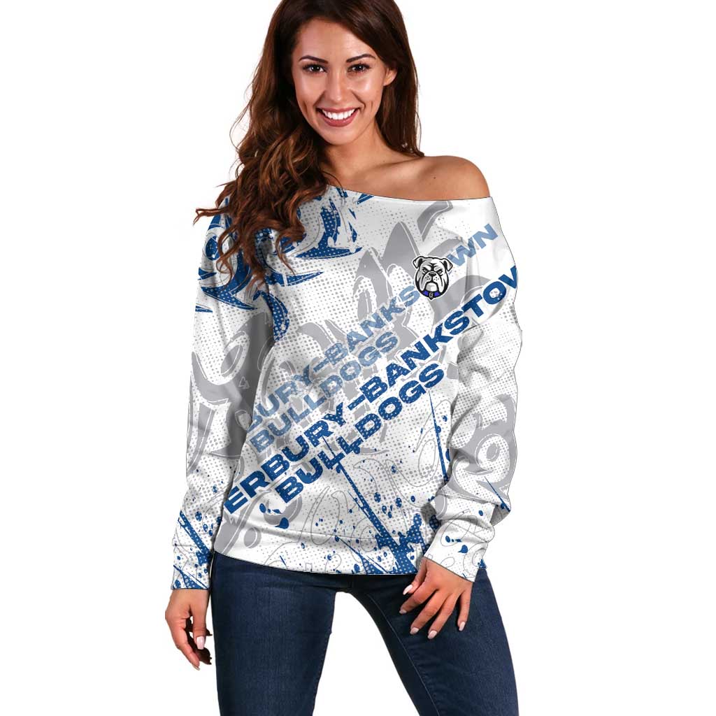 Personalized Canterbury-Bankstown Bulldogs Rugby Off Shoulder Sweater Urban Street Graffiti Style - Distressed Splatter Elements