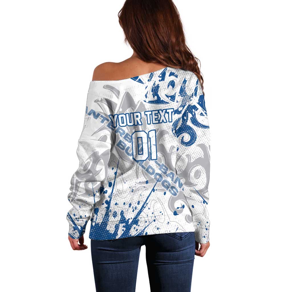Personalized Canterbury-Bankstown Bulldogs Rugby Off Shoulder Sweater Urban Street Graffiti Style - Distressed Splatter Elements