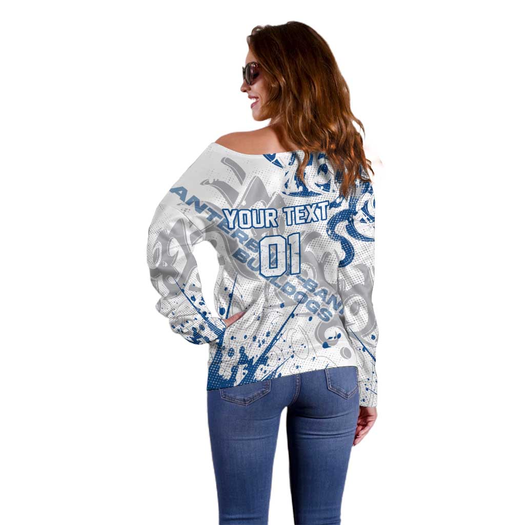 Personalized Canterbury-Bankstown Bulldogs Rugby Off Shoulder Sweater Urban Street Graffiti Style - Distressed Splatter Elements