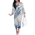 Personalized Canterbury-Bankstown Bulldogs Rugby Off The Shoulder Long Sleeve Dress Urban Street Graffiti Style - Distressed Splatter Elements