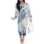 Personalized Canterbury-Bankstown Bulldogs Rugby Off The Shoulder Long Sleeve Dress Urban Street Graffiti Style - Distressed Splatter Elements