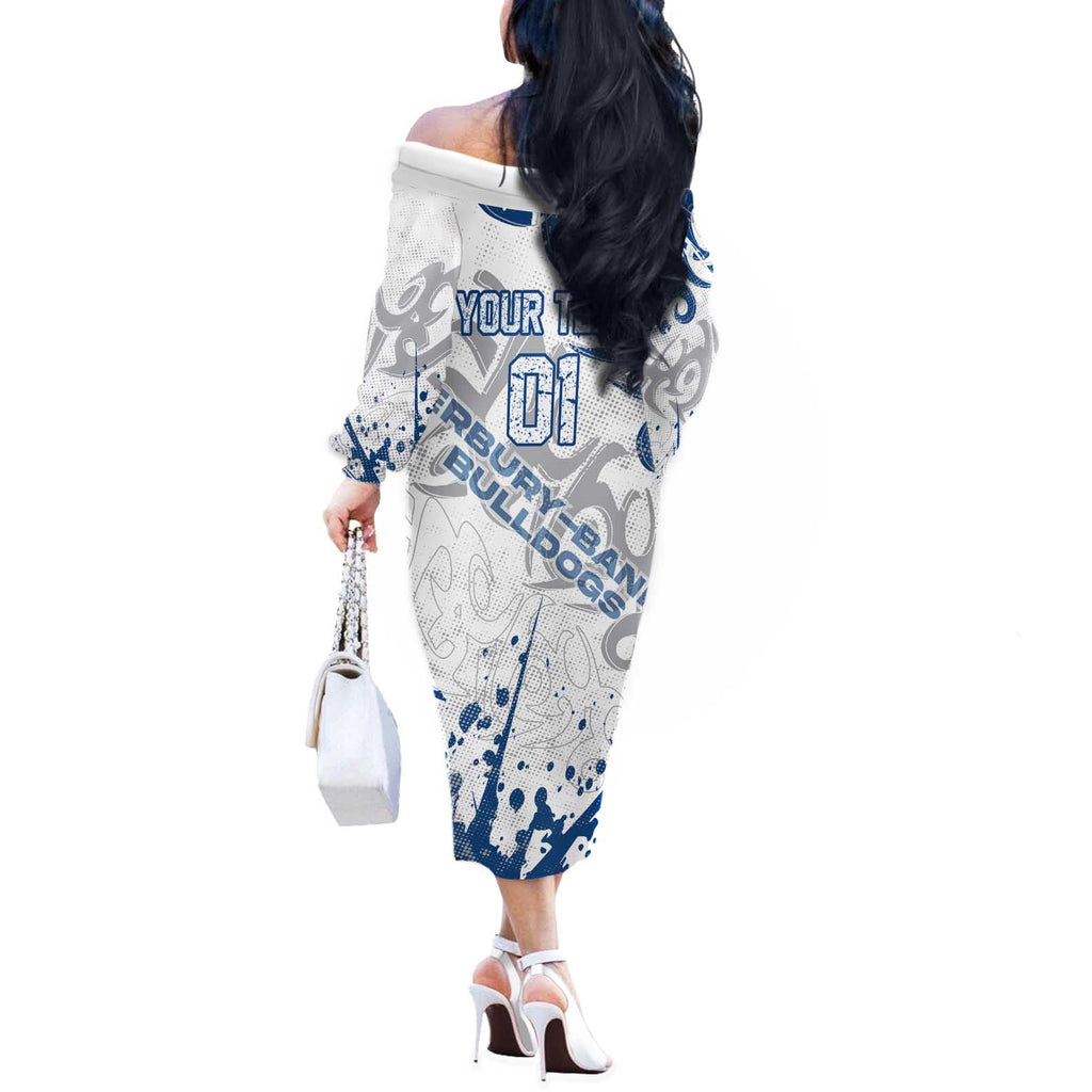 Personalized Canterbury-Bankstown Bulldogs Rugby Off The Shoulder Long Sleeve Dress Urban Street Graffiti Style - Distressed Splatter Elements