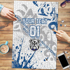 Personalized Canterbury-Bankstown Bulldogs Rugby Puzzle Urban Street Graffiti Style - Distressed Splatter Elements