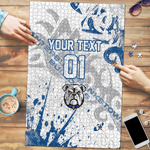 Personalized Canterbury-Bankstown Bulldogs Rugby Puzzle Urban Street Graffiti Style - Distressed Splatter Elements