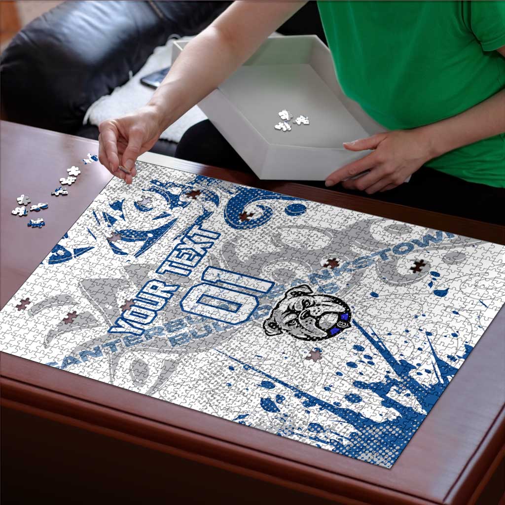 Personalized Canterbury-Bankstown Bulldogs Rugby Puzzle Urban Street Graffiti Style - Distressed Splatter Elements
