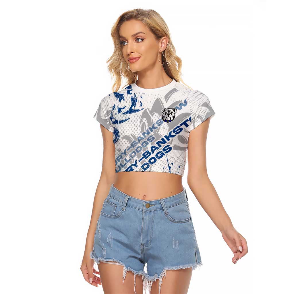 Personalized Canterbury-Bankstown Bulldogs Rugby Raglan Cropped T Shirt Urban Street Graffiti Style - Distressed Splatter Elements