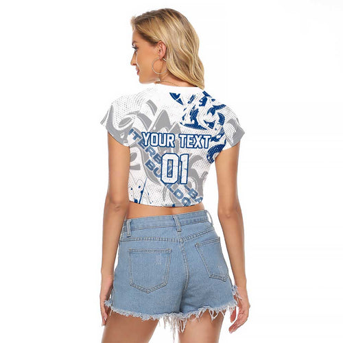 Personalized Canterbury-Bankstown Bulldogs Rugby Raglan Cropped T Shirt Urban Street Graffiti Style - Distressed Splatter Elements