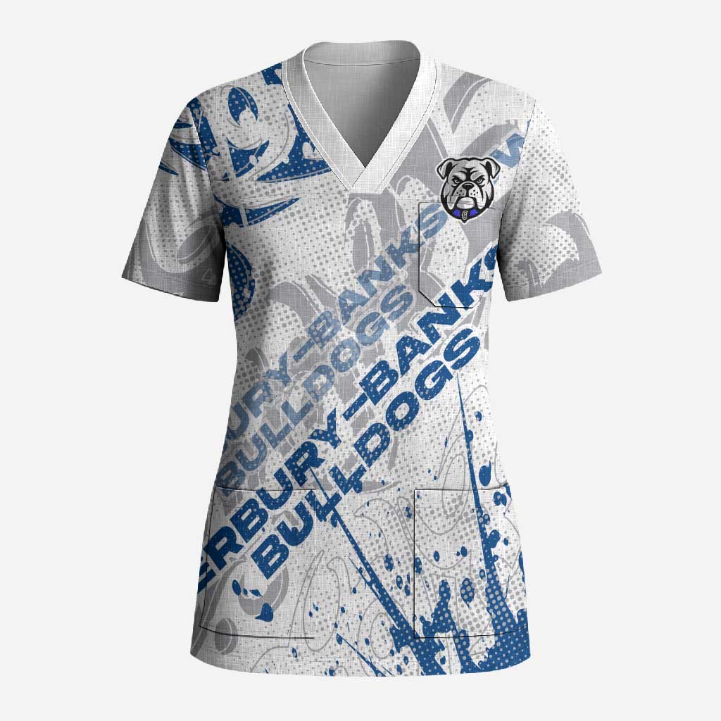 Personalized Canterbury-Bankstown Bulldogs Rugby Scrub Top Urban Street Graffiti Style - Distressed Splatter Elements