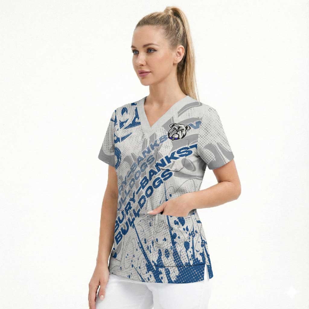 Personalized Canterbury-Bankstown Bulldogs Rugby Scrub Top Urban Street Graffiti Style - Distressed Splatter Elements