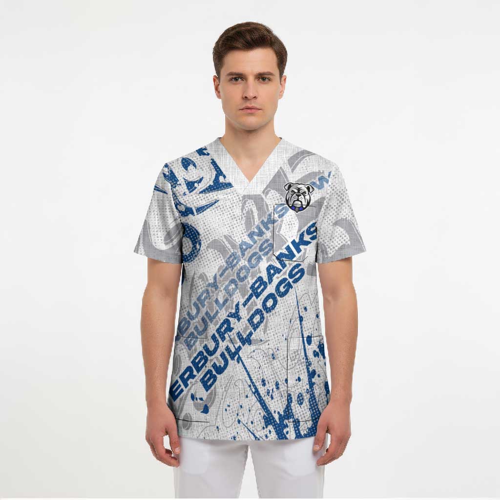 Personalized Canterbury-Bankstown Bulldogs Rugby Scrub Top Urban Street Graffiti Style - Distressed Splatter Elements
