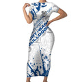 Personalized Canterbury-Bankstown Bulldogs Rugby Short Sleeve Bodycon Dress Urban Street Graffiti Style - Distressed Splatter Elements