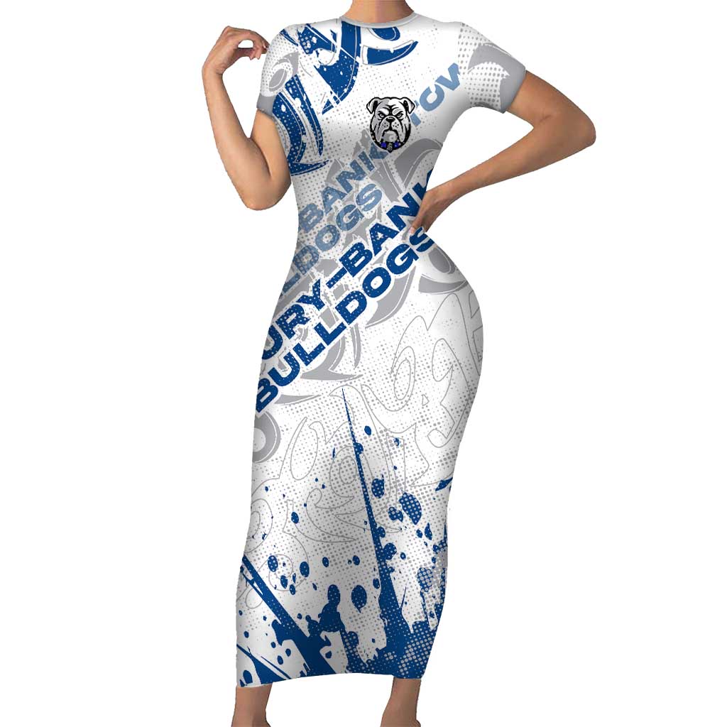 Personalized Canterbury-Bankstown Bulldogs Rugby Short Sleeve Bodycon Dress Urban Street Graffiti Style - Distressed Splatter Elements