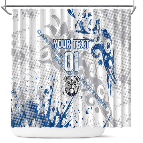 Personalized Canterbury-Bankstown Bulldogs Rugby Shower Curtain Urban Street Graffiti Style - Distressed Splatter Elements