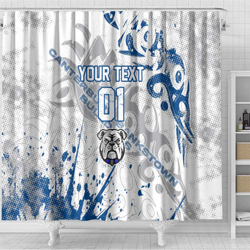 Personalized Canterbury-Bankstown Bulldogs Rugby Shower Curtain Urban Street Graffiti Style - Distressed Splatter Elements