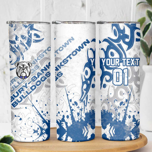 Personalized Canterbury-Bankstown Bulldogs Rugby Skinny Tumbler Urban Street Graffiti Style - Distressed Splatter Elements