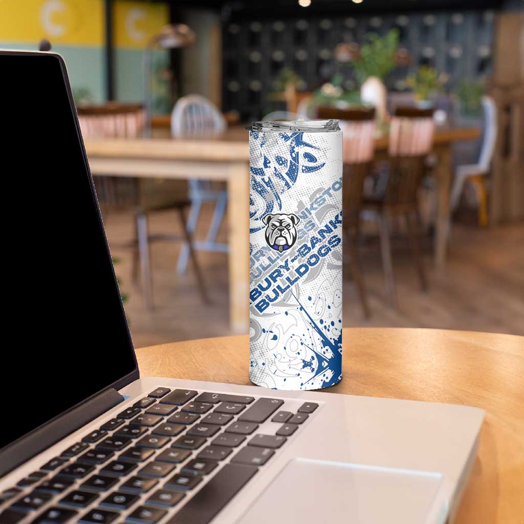 Personalized Canterbury-Bankstown Bulldogs Rugby Skinny Tumbler Urban Street Graffiti Style - Distressed Splatter Elements