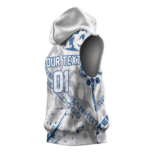 Personalized Canterbury-Bankstown Bulldogs Rugby Sleeveless Hoodie Urban Street Graffiti Style - Distressed Splatter Elements