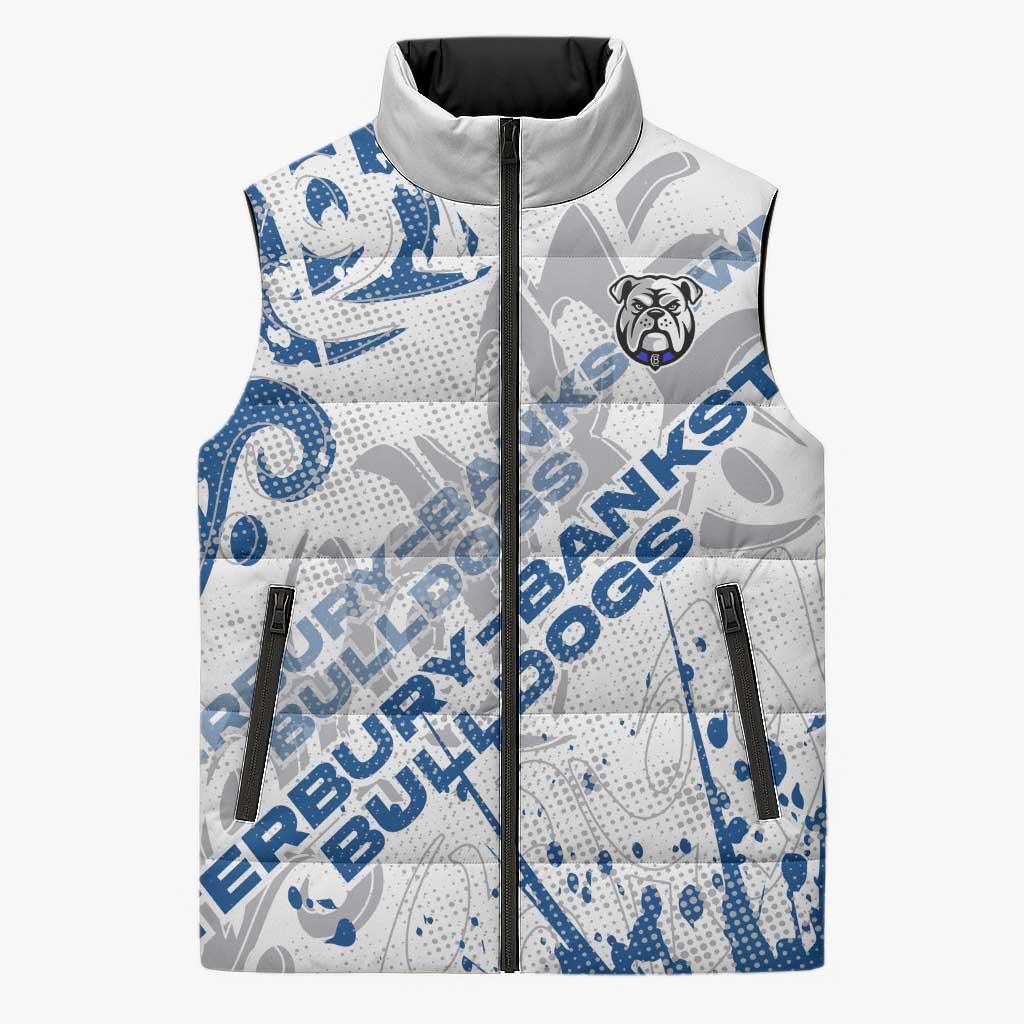 Personalized Canterbury-Bankstown Bulldogs Rugby Sleeveless Puffer Jacket Urban Street Graffiti Style - Distressed Splatter Elements