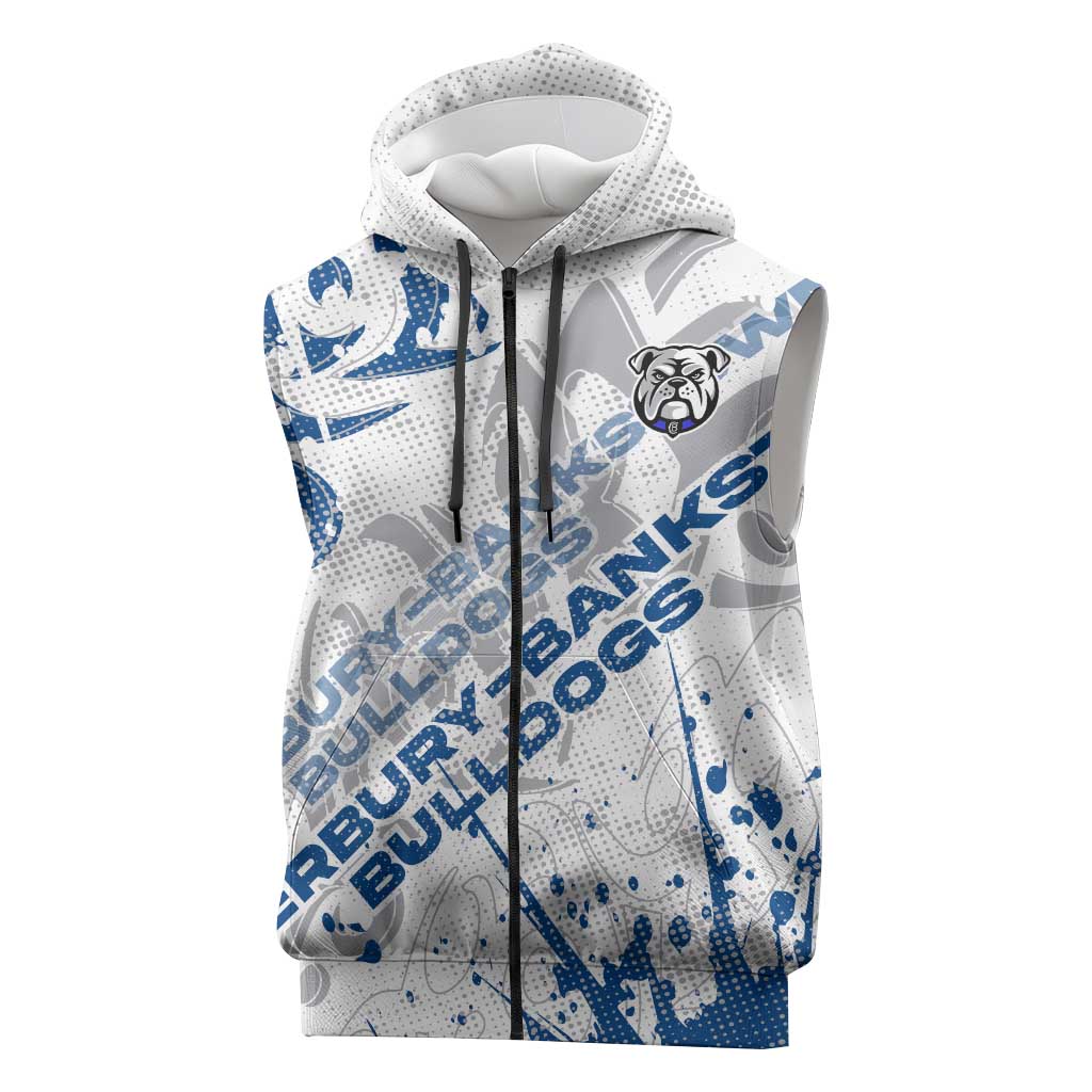 Personalized Canterbury-Bankstown Bulldogs Rugby Sleeveless Zip Hoodie Urban Street Graffiti Style - Distressed Splatter Elements