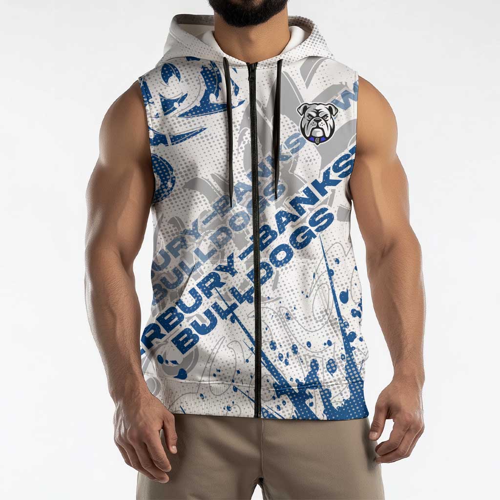 Personalized Canterbury-Bankstown Bulldogs Rugby Sleeveless Zip Hoodie Urban Street Graffiti Style - Distressed Splatter Elements
