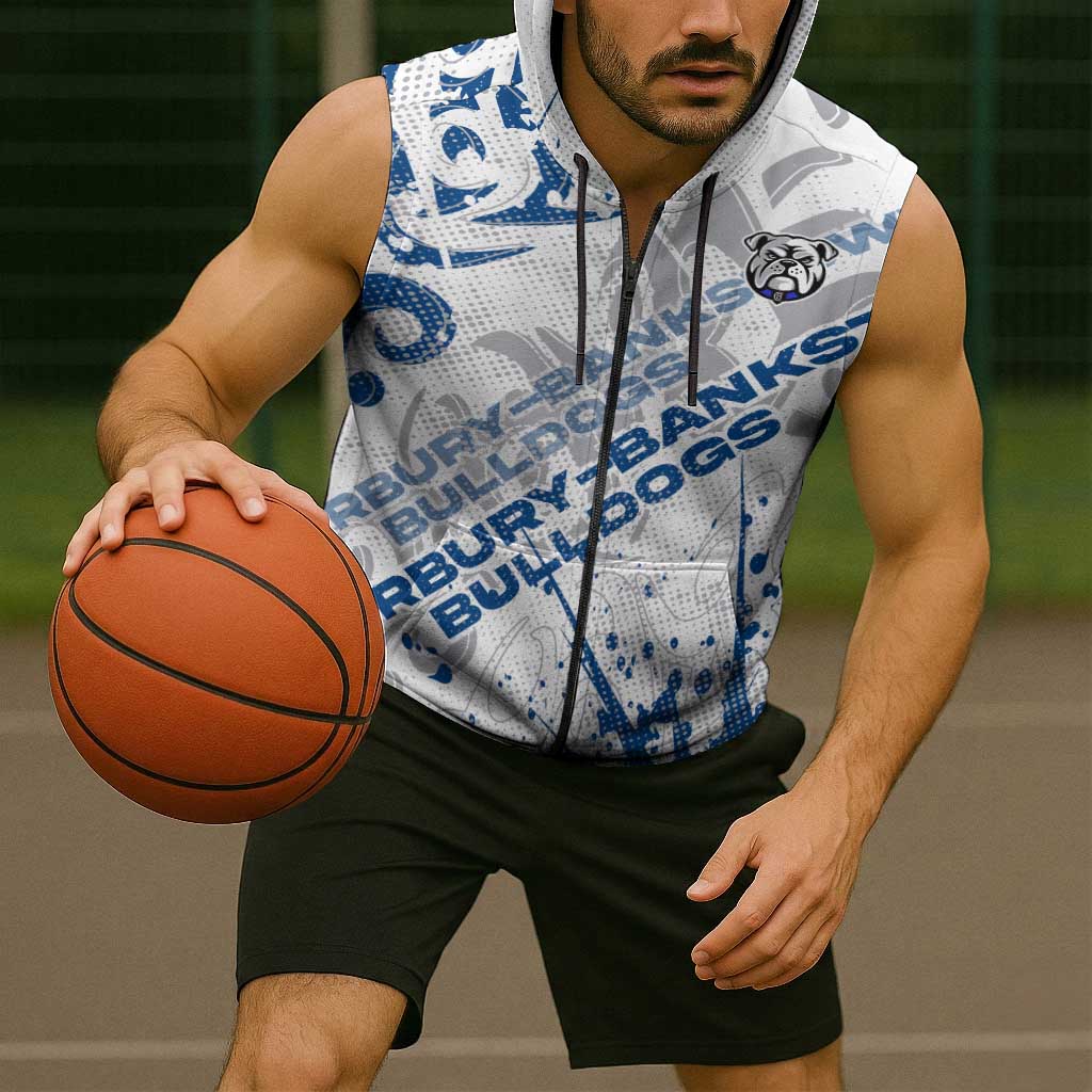 Personalized Canterbury-Bankstown Bulldogs Rugby Sleeveless Zip Hoodie Urban Street Graffiti Style - Distressed Splatter Elements