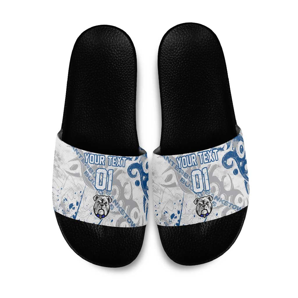 Personalized Canterbury-Bankstown Bulldogs Rugby Slide Sandals Urban Street Graffiti Style - Distressed Splatter Elements