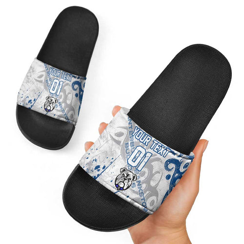 Personalized Canterbury-Bankstown Bulldogs Rugby Slide Sandals Urban Street Graffiti Style - Distressed Splatter Elements