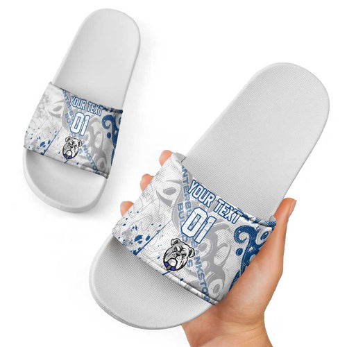 Personalized Canterbury-Bankstown Bulldogs Rugby Slide Sandals Urban Street Graffiti Style - Distressed Splatter Elements