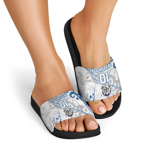 Personalized Canterbury-Bankstown Bulldogs Rugby Slide Sandals Urban Street Graffiti Style - Distressed Splatter Elements