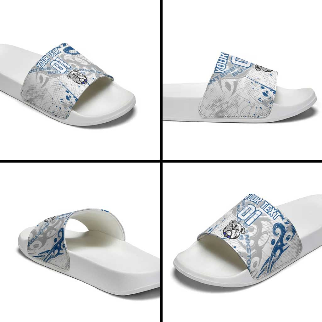 Personalized Canterbury-Bankstown Bulldogs Rugby Slide Sandals Urban Street Graffiti Style - Distressed Splatter Elements