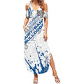 Personalized Canterbury-Bankstown Bulldogs Rugby Summer Maxi Dress Urban Street Graffiti Style - Distressed Splatter Elements