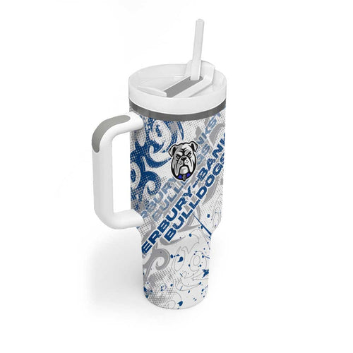 Personalized Canterbury-Bankstown Bulldogs Rugby Tumbler With Handle Urban Street Graffiti Style - Distressed Splatter Elements