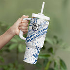 Personalized Canterbury-Bankstown Bulldogs Rugby Tumbler With Handle Urban Street Graffiti Style - Distressed Splatter Elements