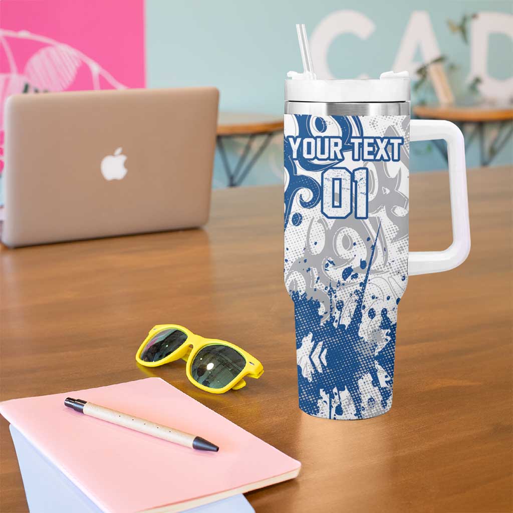 Personalized Canterbury-Bankstown Bulldogs Rugby Tumbler With Handle Urban Street Graffiti Style - Distressed Splatter Elements