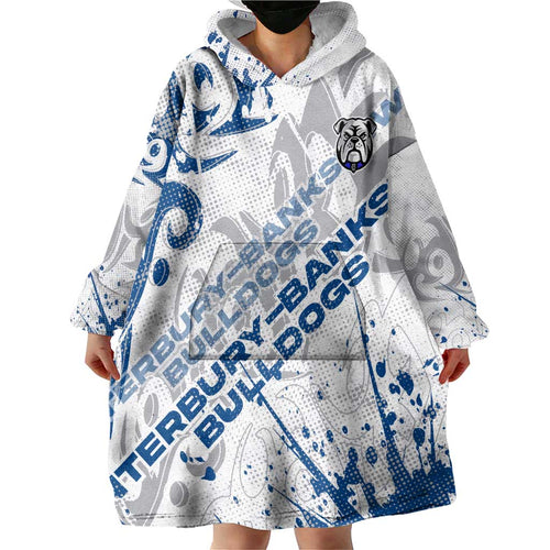 Personalized Canterbury-Bankstown Bulldogs Rugby Wearable Blanket Hoodie Urban Street Graffiti Style - Distressed Splatter Elements