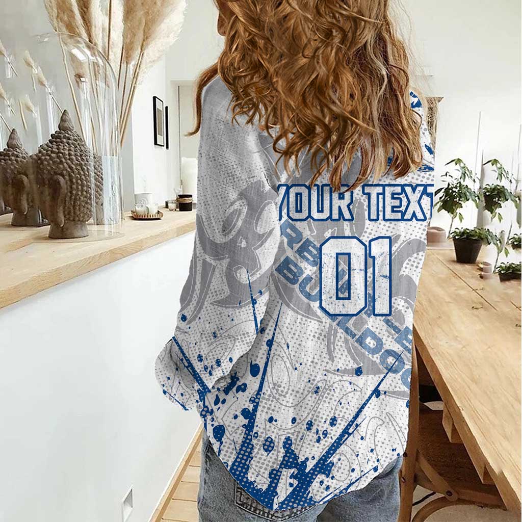 Personalized Canterbury-Bankstown Bulldogs Rugby Women Casual Shirt Urban Street Graffiti Style - Distressed Splatter Elements